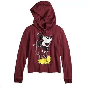 Mickey Mouse Jerry Leigh Juniors Burgundy Cropped Hoodie -‎ Size Large nwt
